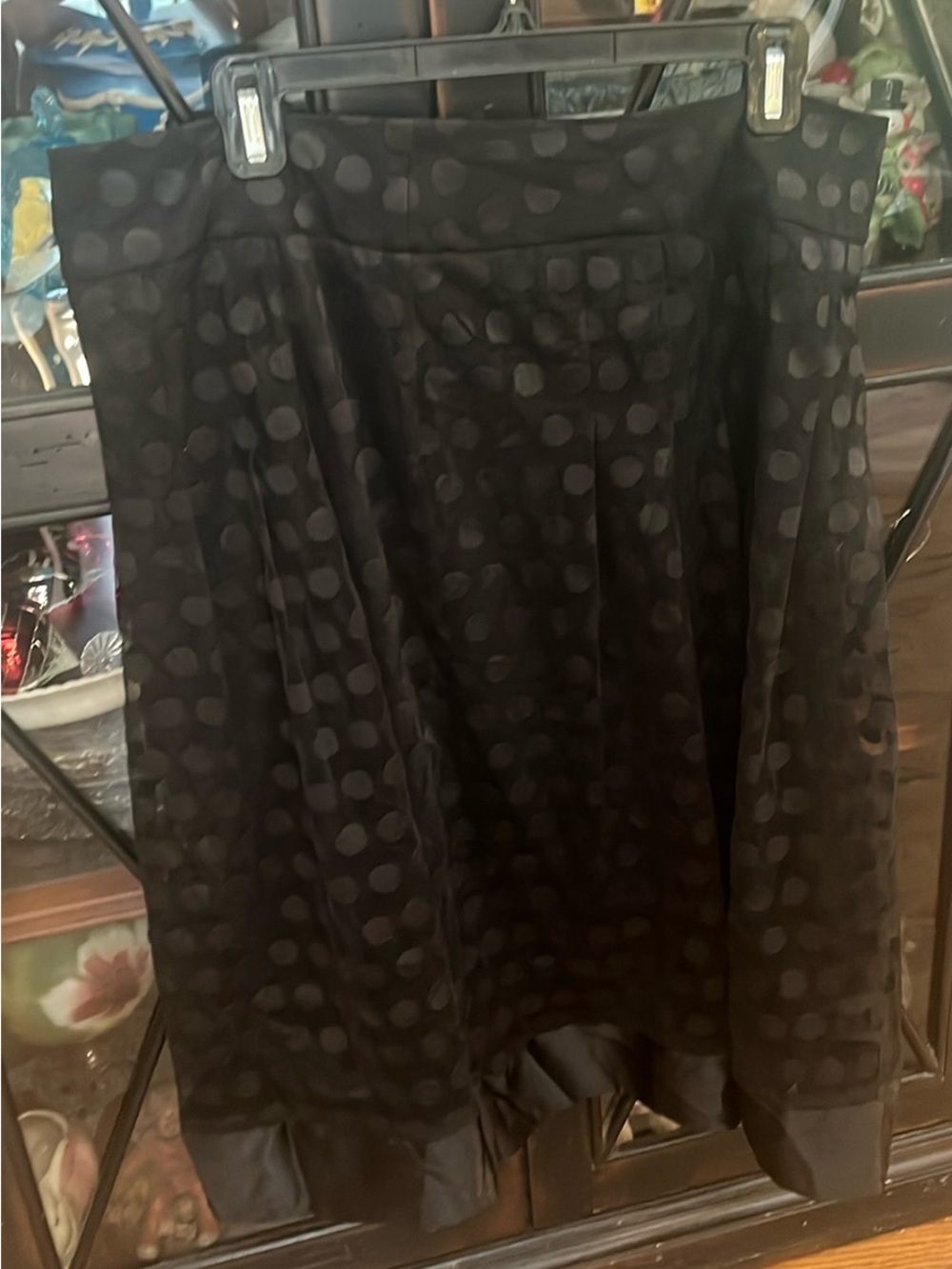 NY Collection Black Polka Dot A-Line Skirt with Satin Hem